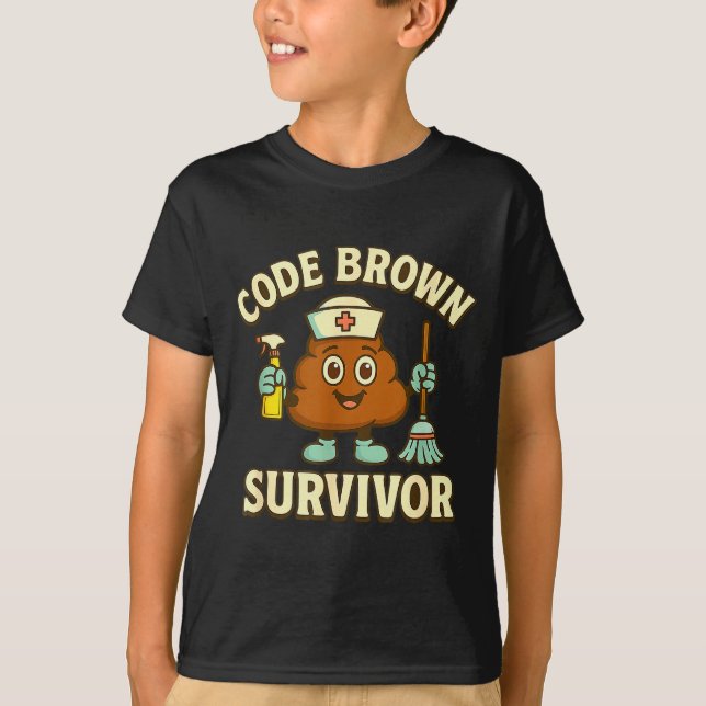 Code Brown överlevande Rolig Sjuksköterska Cna Med T Shirt (Framsida)