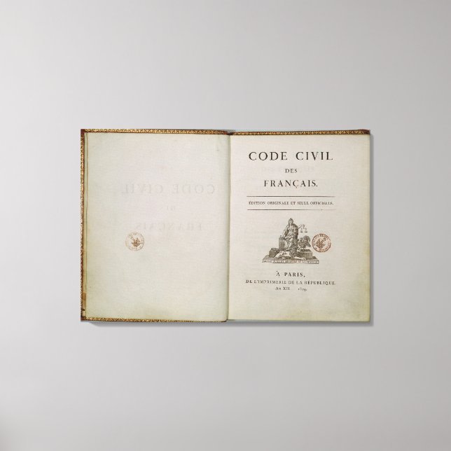 Code Civil, öppen på titelsidan, 1804 Canvastryck (Framsida)
