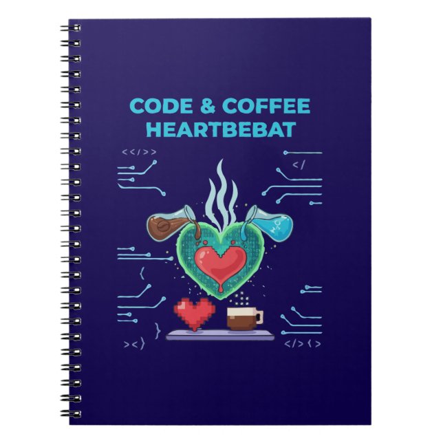 Code & Coffee Heartbeat | Rolig nördig programmera Anteckningsbok (Framsidan)