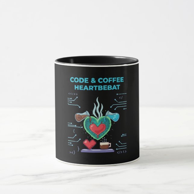 Code & Coffee Heartbeat | Rolig nördig programmera Mugg (Center)