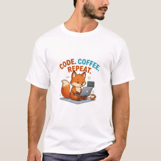 Code Coffee Repeat T-Shirt | Söt Räv Programmerar