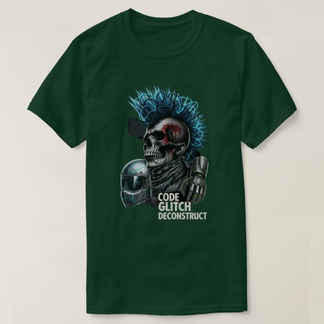 Code Glitch Deconstruera Cyberpunk Punk Dödskalle  T Shirt (Design framsida)