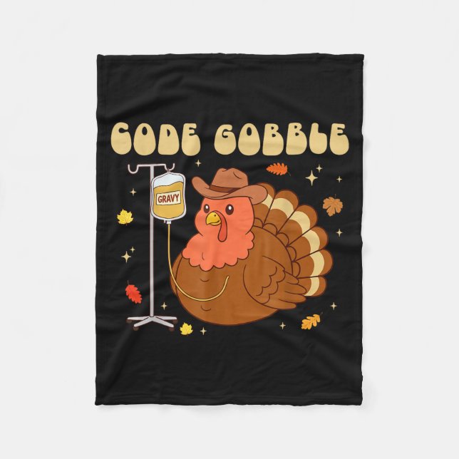 Code Gobble Funny Thanksgiving Nurse Rn Cna Medica Fleecefilt (Framsidan)