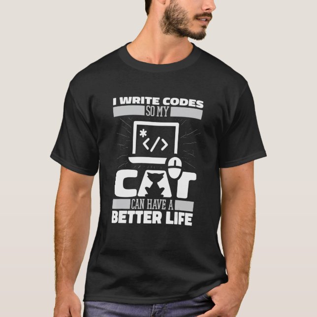 Coder Cat Mjukvaruingenjör Utvecklare Coding Pro T Shirt (Framsida)