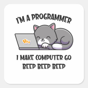Coder Cat Programmer Funny Computer Scientist Fyrkantigt Klistermärke