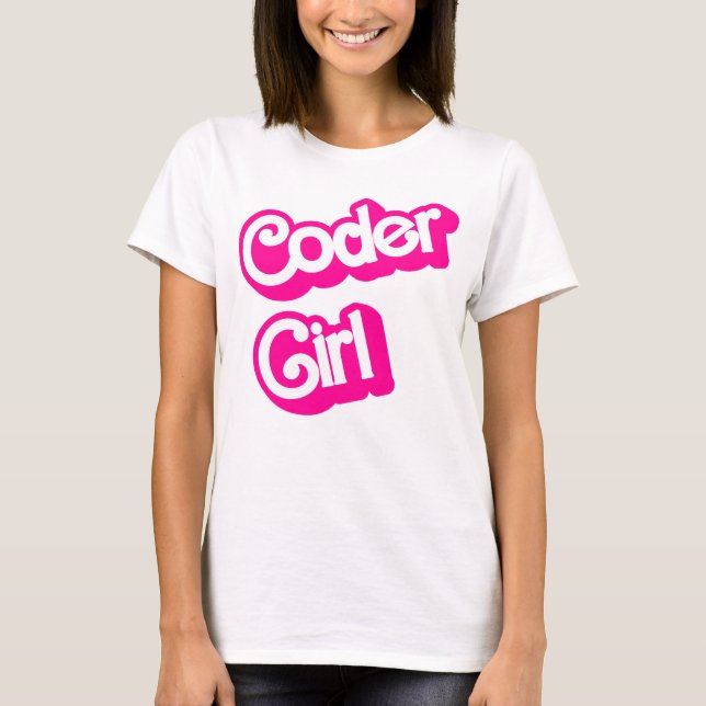Coder Girl Rosa Computer Geek Programmer T Shirt (Framsida)