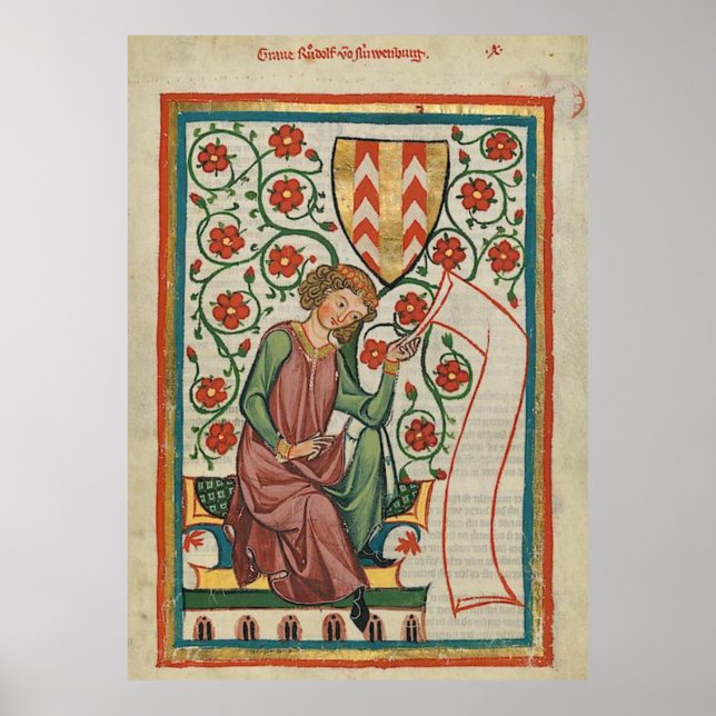 Codex Manesse Graf Rudolf von Neuenburg Poster (Framsidan)