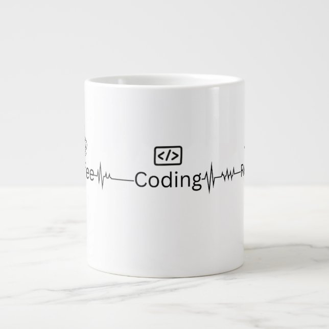 'Coding Heartbeat' Programmerare Jätte Mugg Jumbo Mugg (Framsidan)