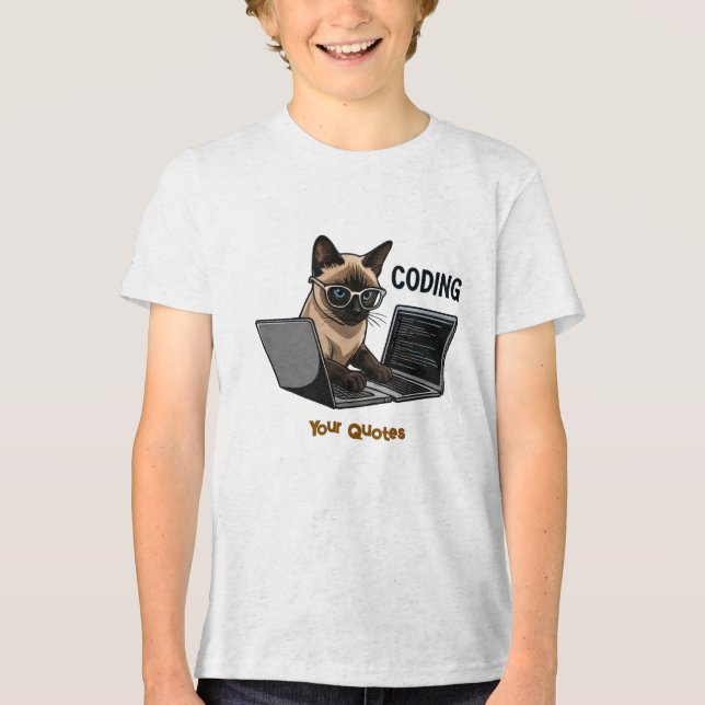 Coding Siamese Katt Karikatyr T Shirt (Framsida)