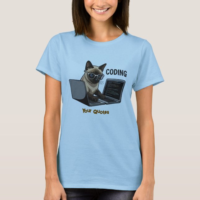 Coding Siamese Katt Karikatyr T Shirt (Framsida)