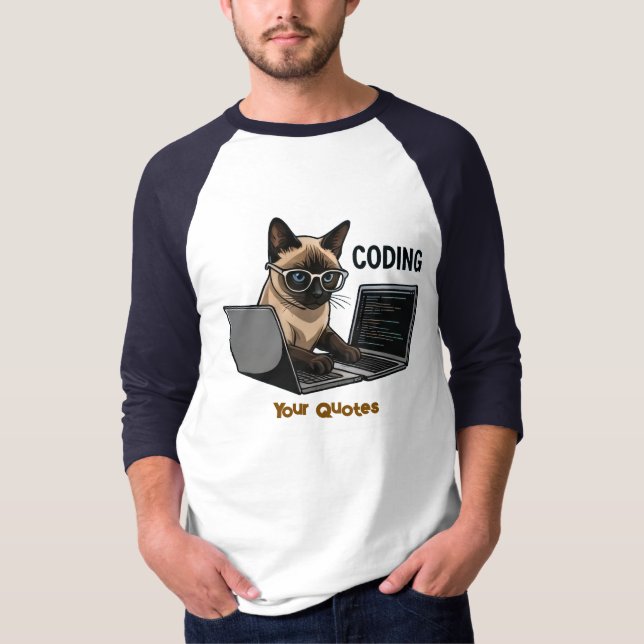 Coding Siamese Katt Karikatyr T Shirt (Framsida)
