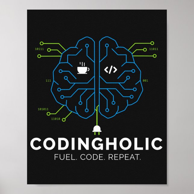 Codingholic Tech Brain Programmer Dark Mode Poster (Framsidan)