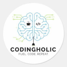 Codingholic Tech Brain Programmer Runt Klistermärke