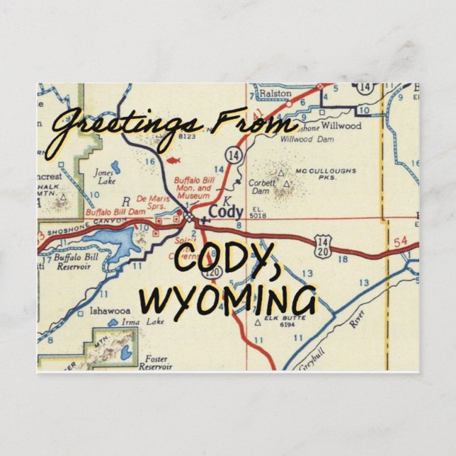 Cody Wyoming Vintage Karta Vykort (Framsida)