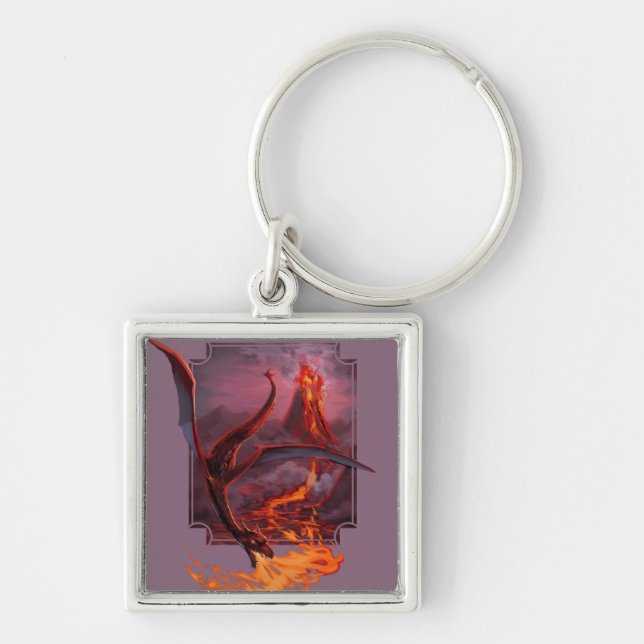 Cody's Lava Dragon Keychain Fyrkantig Silverfärgad Nyckelring (Framsidan)