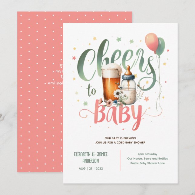 COED Baby Brewing Öl Flaskor Cheers Wildblommor Inbjudningar (Fram/baksida)