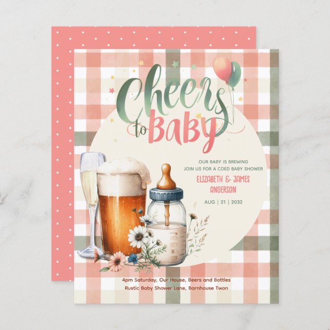 COED Bubbles Brews Flaskor Sage Peach Gingham Baby (Fram/baksida)