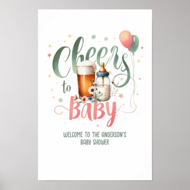 COED Öl Flaskor Cheers to Baby Brewing Shower Poster (Framsidan)