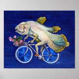 Coelacanth Riding a Bicycle with Flowers Poster
