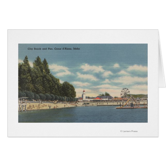 Coeur d'Alene, ID - View of City Beach & Pier Hälsningskort (Framsidan Horizontal)