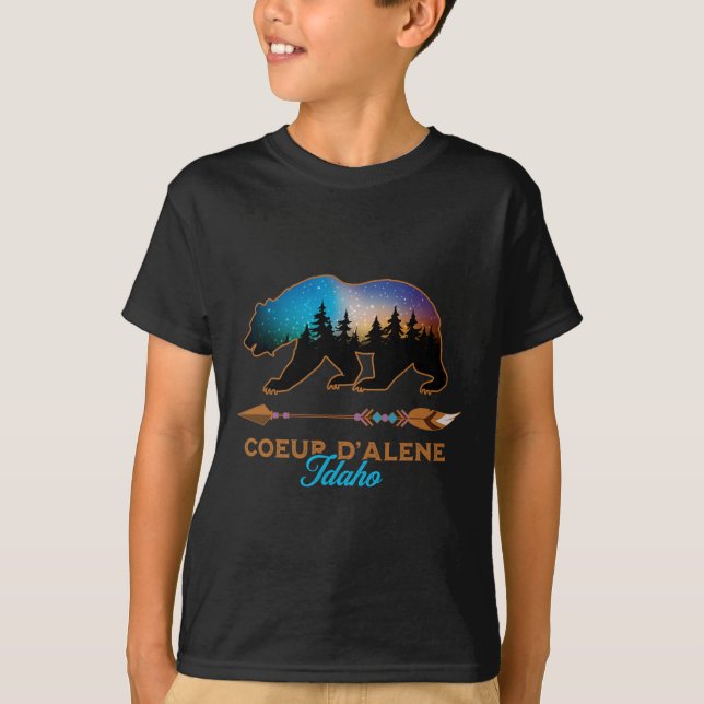 Coeur D'alene Idaho Bear Starry Night Travel Souve T Shirt (Framsida)