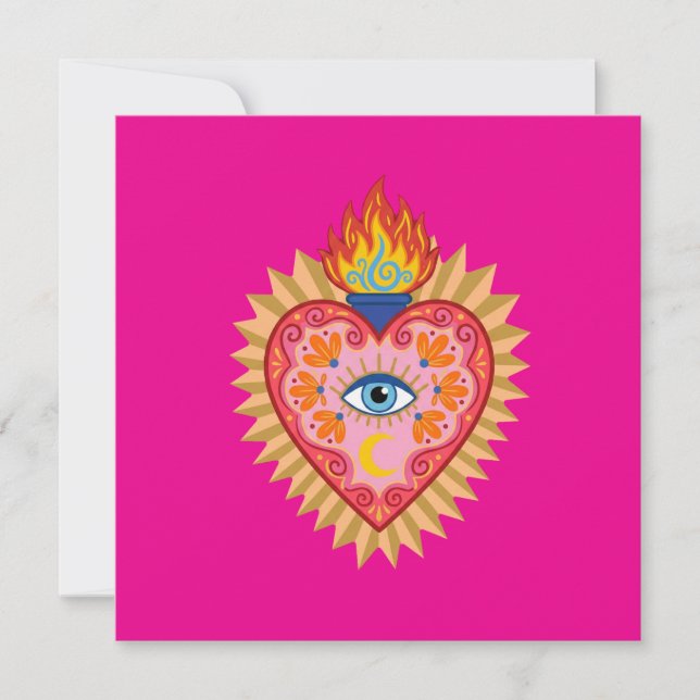 Cœur Sacré Mexicain avec Œil Protecteur et Flamme  Tack Kort (Framsida)