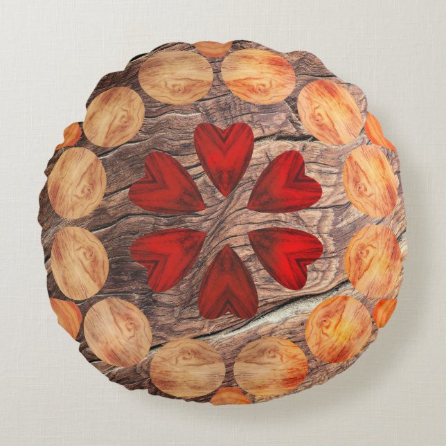 Cœurs et cercles en kaléidoscope  rund kudde (Framsidan)