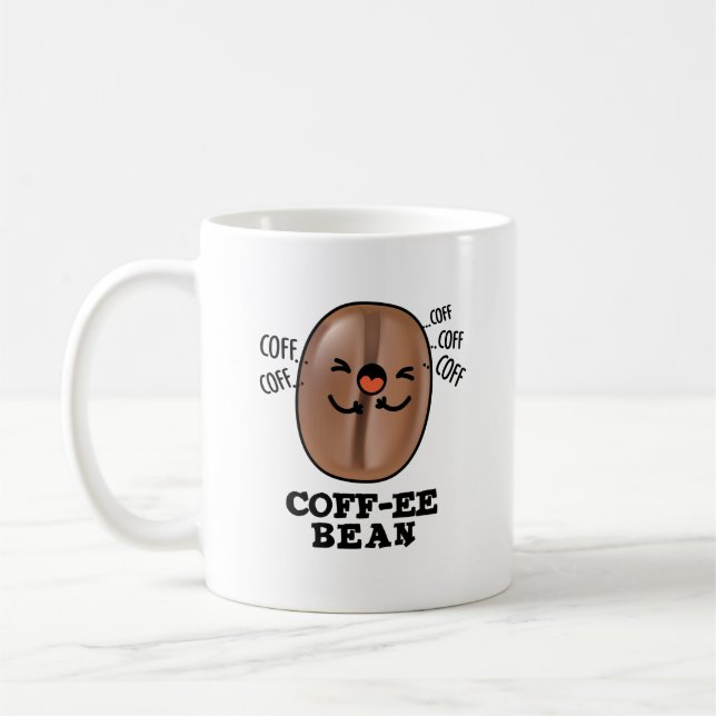 Coff-ee Funny Coughing Coffee Bean Pun Kaffemugg (Vänster)