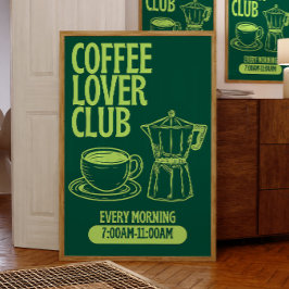 Coffe Lover Club Print, Retro Kritskriftsstil Poster