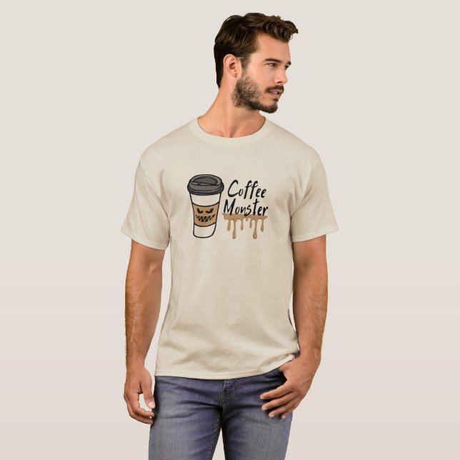 Coffe Monster Herr T-Shirt – Kaffeberoende Tee (Hel framsida)