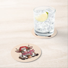 Coffee Addict Cow Underlägg Papper Rund