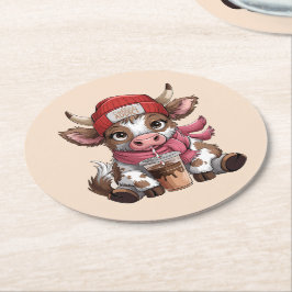 Coffee Addict Cow Underlägg Papper Rund