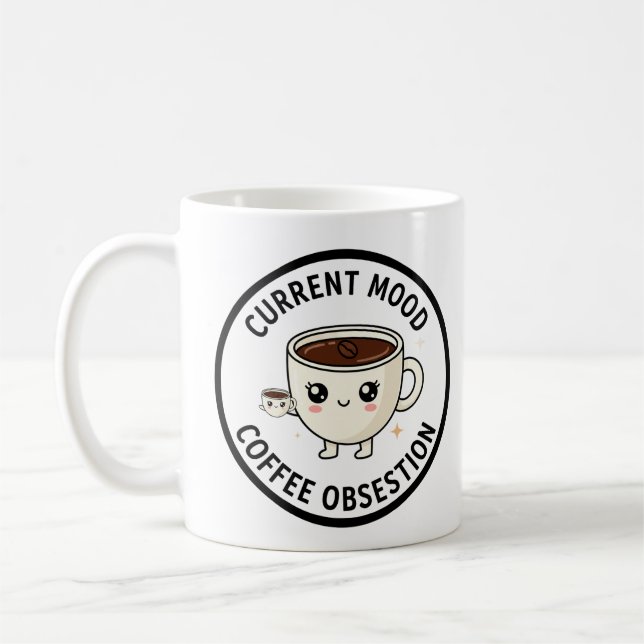"COFFEE ADDICT" Cute Cartoon Coffee Cup Mug Kaffemugg (Vänster)