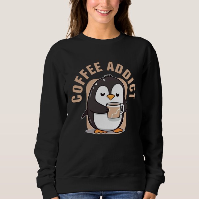 Coffee Addict  Penguin Caffeine T Shirt (Framsida)