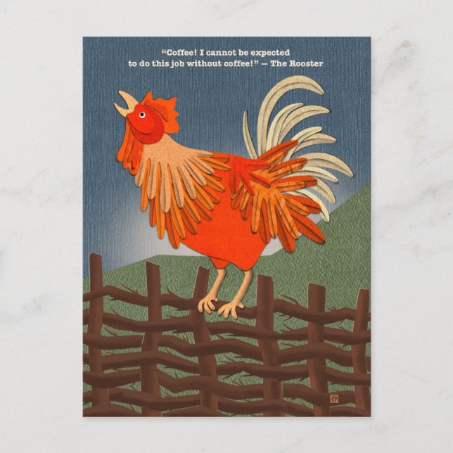 Coffee Addicted Rooster Postcards Helg Vykort (Framsida)