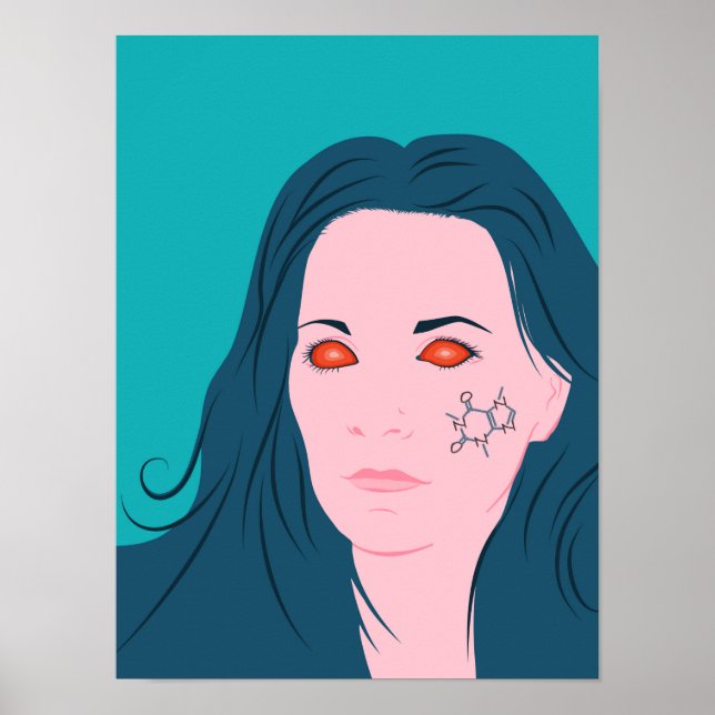 Coffee Älskare Girl Blue Hair Caffeine Tattoo Poster (Framsidan)