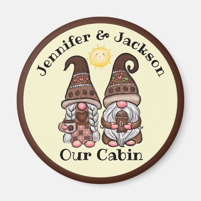 Coffee Älskare Gnome Couple Cruise Door Marker Magnet (Framsidan)