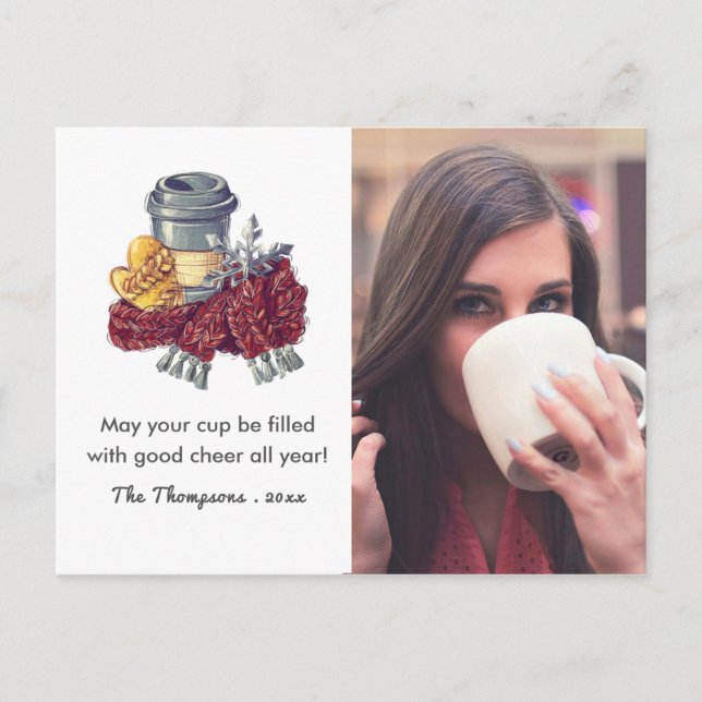 Coffee Älskare under jul Cheer Hälsning Photo Meddelande Vykort (Framsida)