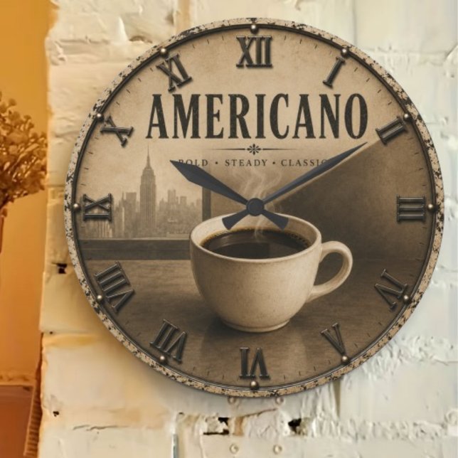 Coffee Americano Vintage  Stor Klocka (Skapare uppladdad)
