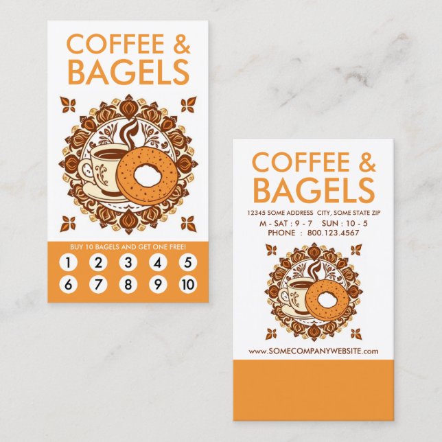 Coffee and Bagels Loyalty Punch Card Lojalitetskort (Fram/baksida)