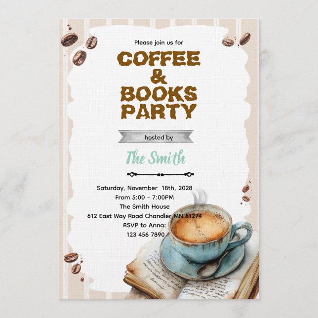 Coffee and book party invitation inbjudningar (Framsida)