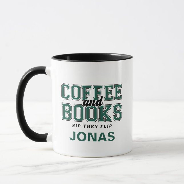 Coffee and Books Sip Then Flip Bookworm Green Mugg (Vänster)