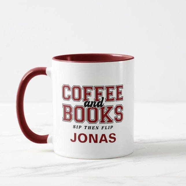 Coffee and Books Sip Then Flip Bookworm Maroon Mugg (Vänster)