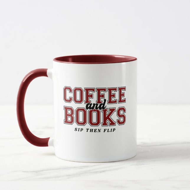 Coffee and Books Sip Then Flip Bookworm Maroon Mugg (Vänster)