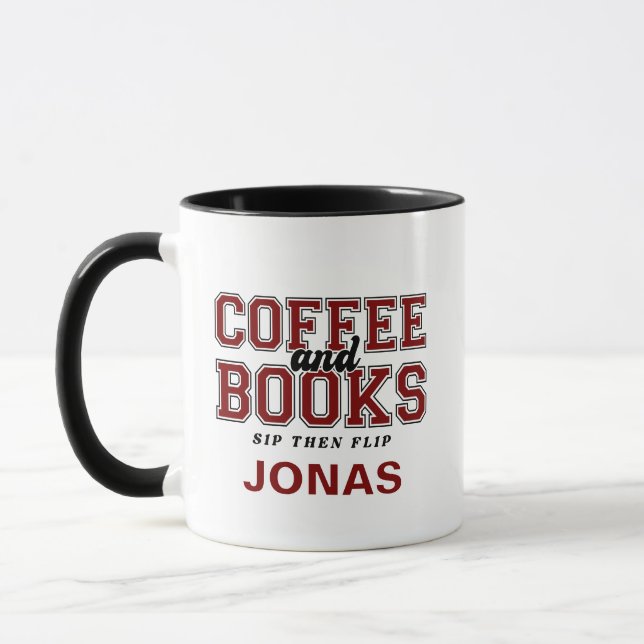 Coffee and Books Sip Then Flip Bookworm Maroon Mugg (Vänster)