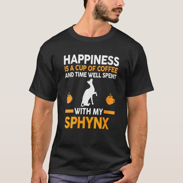Coffee And Cat Sphynx T Shirt (Framsida)
