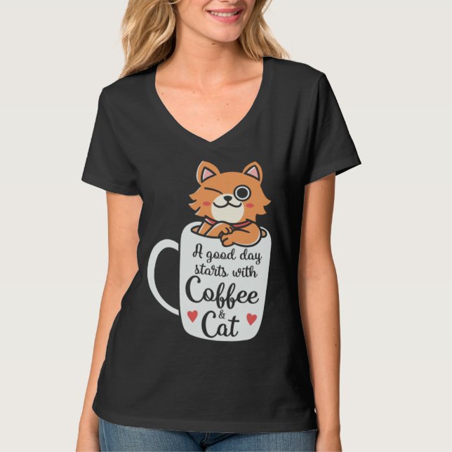 Coffee and Cats   Cute Cat Owner Cat  Cat Mom T Shirt (Framsida)