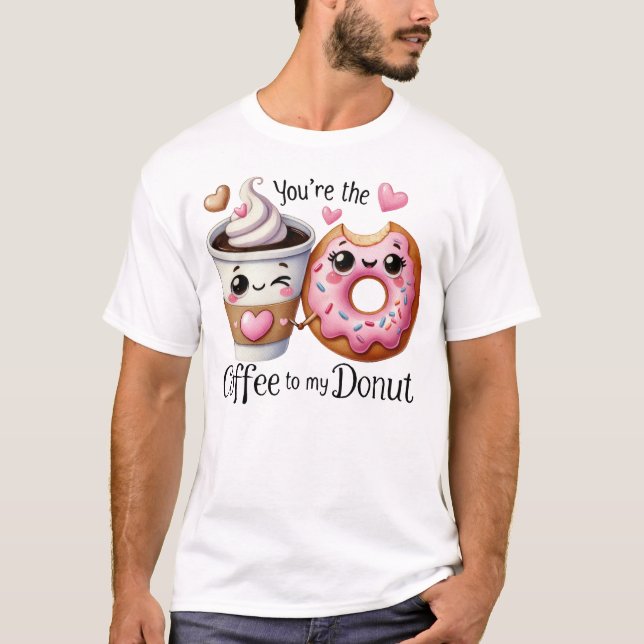 Coffee and Donut Kawaii Food Art T Shirt (Framsida)