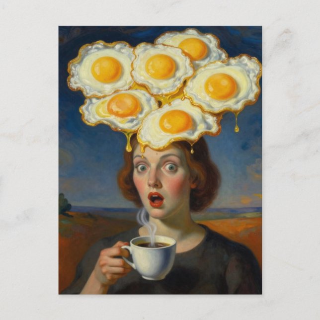 Coffee and Eggs on the Brain Surreal Woman Vykort (Framsida)
