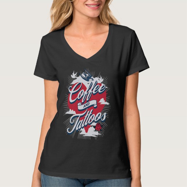 Coffee and Tattoos  Tattoo  Humor Coffee Addict T Shirt (Framsida)